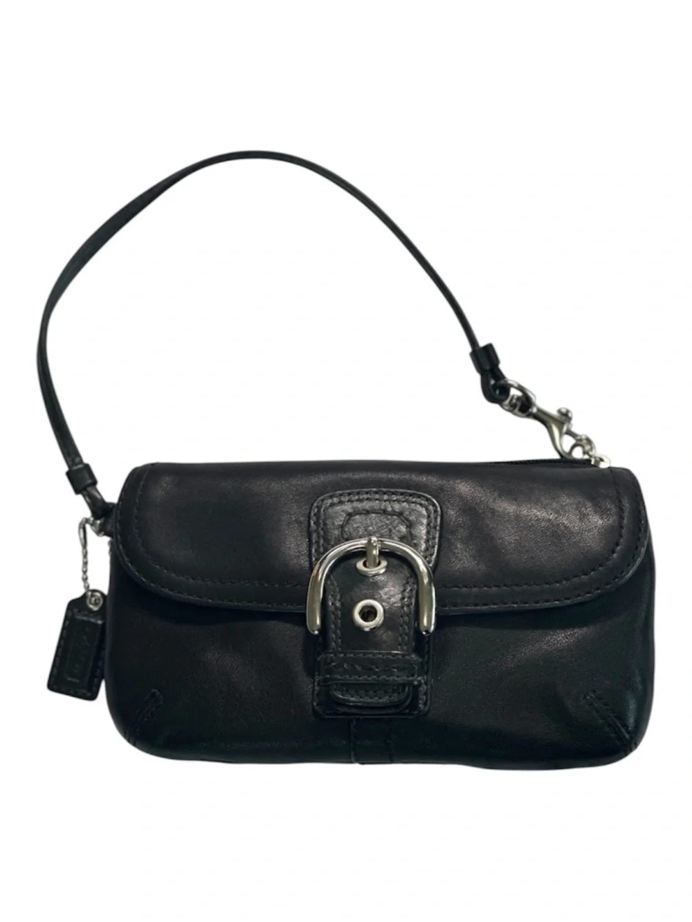Coach Black Leather Wristlet Clutch with Silver Buckle Excellent Condition